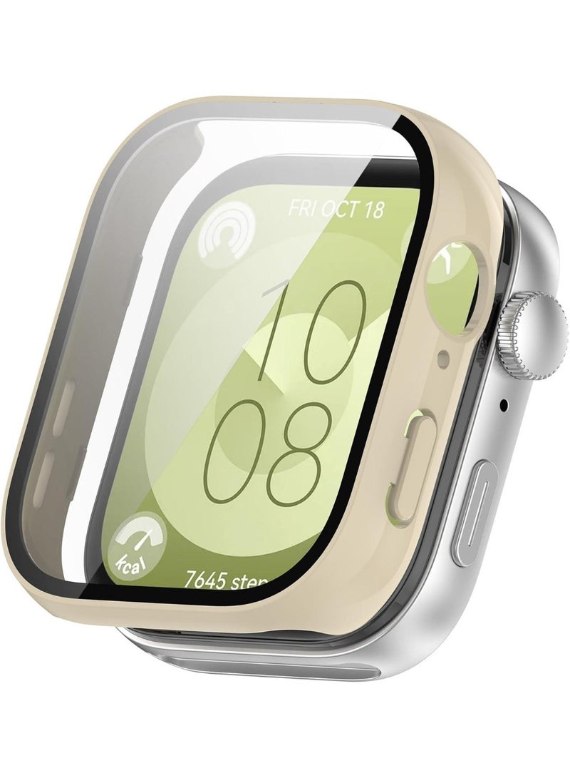 PC+Tempered Glass Protective Case For Huawei Watch Fit 3 Full Screen Protector Shell Bumper Cover - Off-White - Image 1