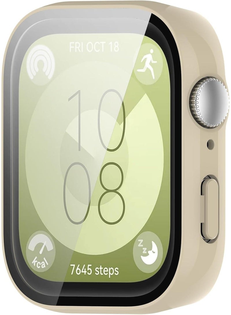 PC+Tempered Glass Protective Case For Huawei Watch Fit 3 Full Screen Protector Shell Bumper Cover - Off-White - Image 3