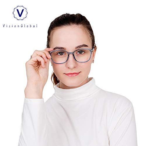 VisionGlobal Blue Light Blocking Glasses for Women Men, Square Frame Computer Reading Glasses(Clear Blue,+2.75 Magnification) - Image 5