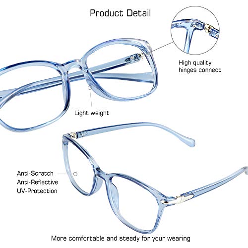 VisionGlobal Blue Light Blocking Glasses for Women Men, Square Frame Computer Reading Glasses(Clear Blue,+2.75 Magnification) - Image 2