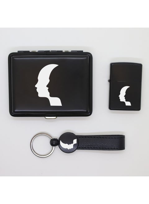 Personalized Gemini Metal Cigarette Box, Zippo Lighter and Keychain Set