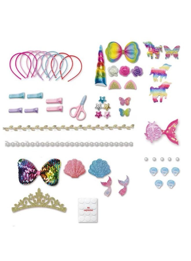 Children's DIY Headband Handmade Assembled Headband Hairclip Accessories Princess Dress-up Toy-Color:55-piece Headband Set (10 Headbands)  - Image 1