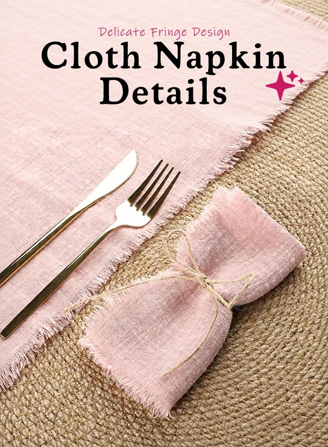 Furlale 12 Pack Cotton Linen Cloth Napkins, 42x42cm Handmade Fringe Dinner Napkins, Reusable Pink Table Napkins for Wedding Party Home Decor - Image 3