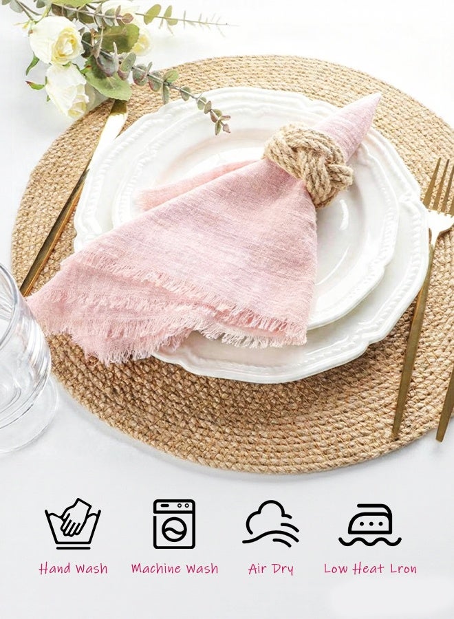 Furlale 12 Pack Cotton Linen Cloth Napkins, 42x42cm Handmade Fringe Dinner Napkins, Reusable Pink Table Napkins for Wedding Party Home Decor - Image 5