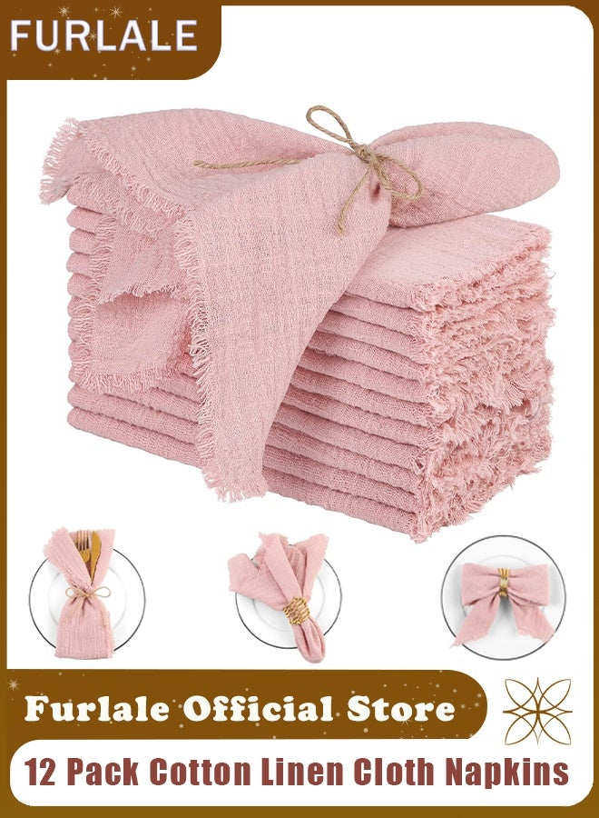 Furlale 12 Pack Cotton Linen Cloth Napkins, 42x42cm Handmade Fringe Dinner Napkins, Reusable Pink Table Napkins for Wedding Party Home Decor - Image 1