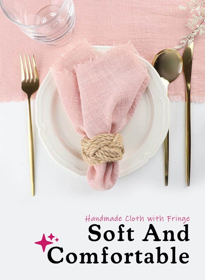 Furlale 12 Pack Cotton Linen Cloth Napkins, 42x42cm Handmade Fringe Dinner Napkins, Reusable Pink Table Napkins for Wedding Party Home Decor - Image 4