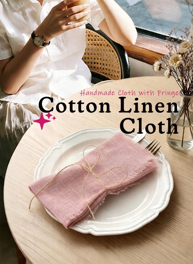 Furlale 12 Pack Cotton Linen Cloth Napkins, 42x42cm Handmade Fringe Dinner Napkins, Reusable Pink Table Napkins for Wedding Party Home Decor - Image 2