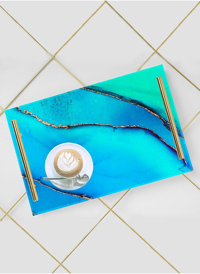 LOWHA Decorative Acrylic Serving Tray with Gold Color Metal Handles Multi Watercolor 20x30cm  - Image 5