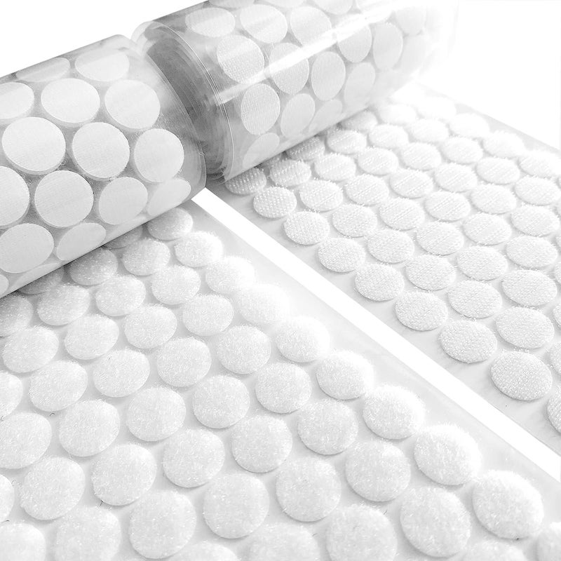 Hiisea Self Adhesive Dots, 500Pcs(250 Pair Sets) 0.59 Inch Diameter Strong Self Adhesive Dots for Classroom Nylon Sticky Back Hook Loop Strips, Small Circle Dots Stickers Tapes, White - Image 1