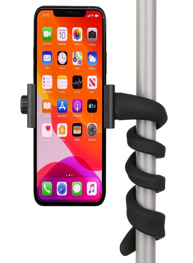iTODOS Portable Flexible Cell Phone Holder Stand for Treadmill, Spin Bike, Stroller, Shopping Cart, Bed, Car, Kitchen, Desk, Compatible with iPhone, Android (Black) - Image 1