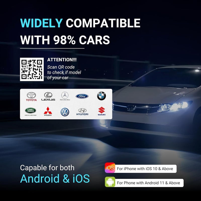 Wefly محول WeFly 2 في 1 Carplay يحول السلكي إلى لاسلكي للسيارات مع كابل تمديد لنظام الصوت في السيارة - Image 2