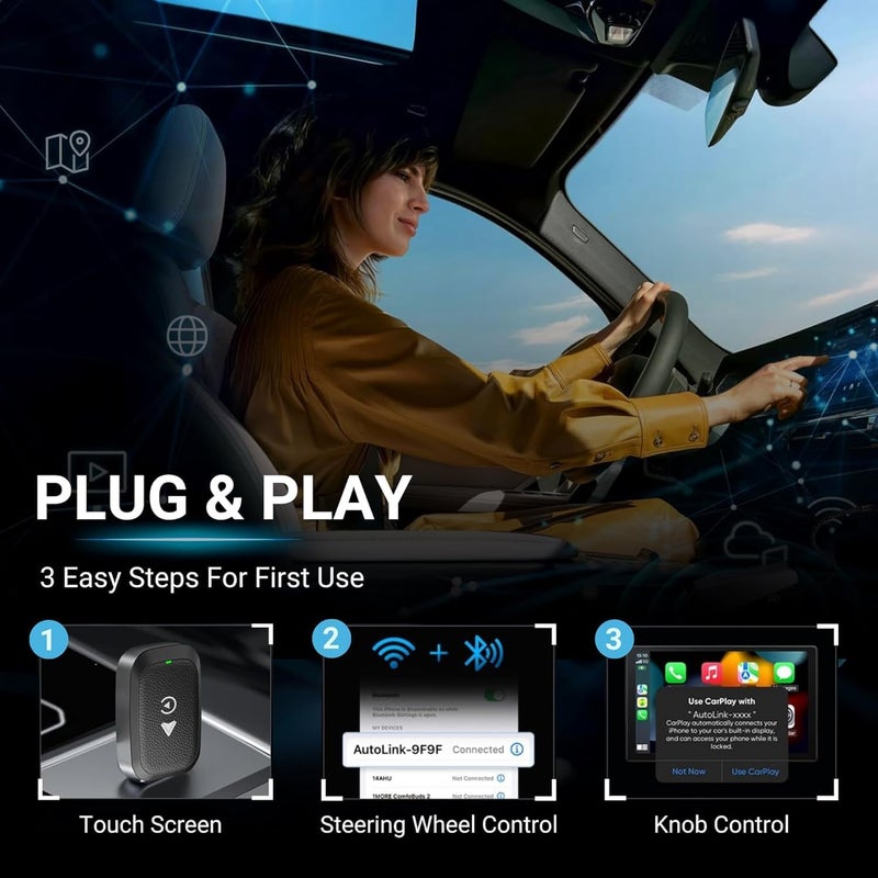 Wefly محول WeFly 2 في 1 Carplay يحول السلكي إلى لاسلكي للسيارات مع كابل تمديد لنظام الصوت في السيارة - Image 4