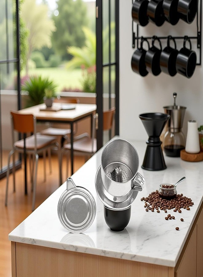 WaigN 1 Set Silver Vietnamese Coffee Filter Stainless Steel Coffee Pot Drip Infuse Cup Brewing Teapot No Need Paper Drip Pot Machine Attractive Processing, Reusable Filters - Image 3