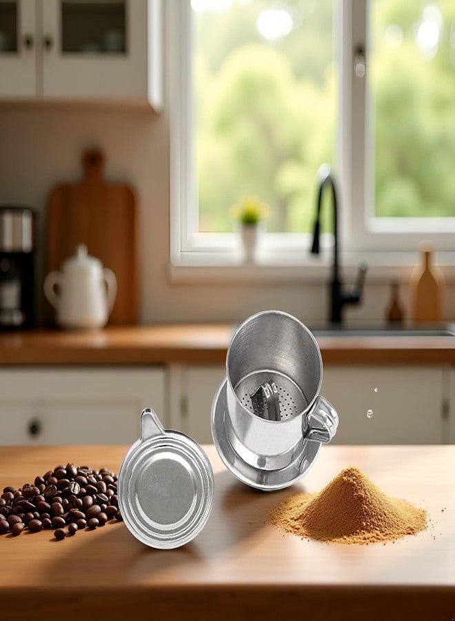 WaigN 1 Set Silver Vietnamese Coffee Filter Stainless Steel Coffee Pot Drip Infuse Cup Brewing Teapot No Need Paper Drip Pot Machine Attractive Processing, Reusable Filters - Image 4