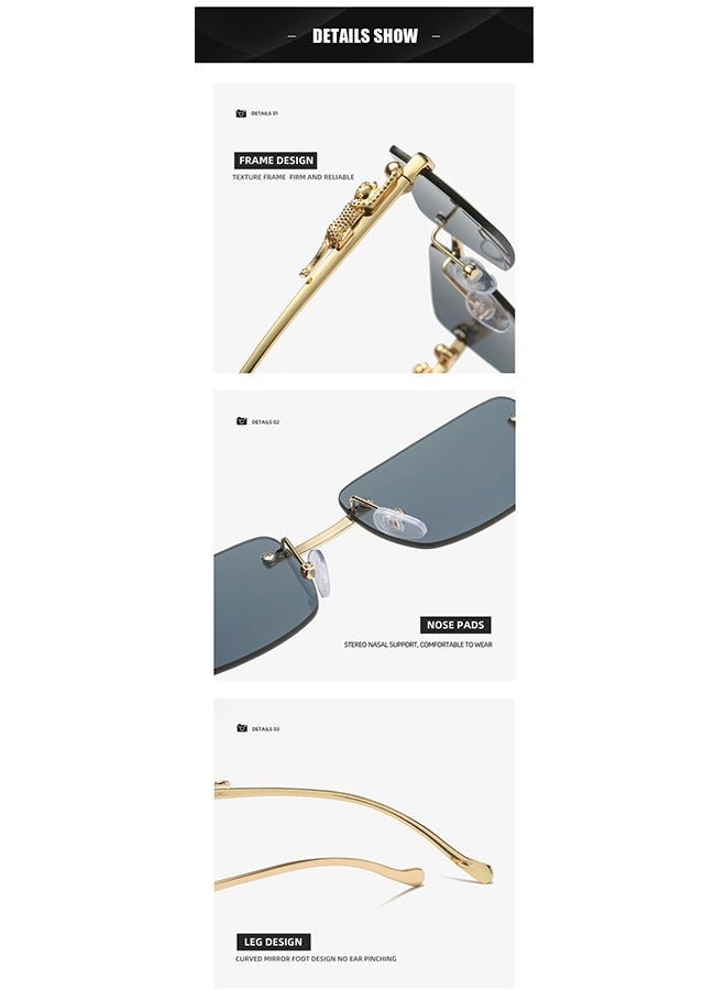 جي أس خمر فرملس مستطيل نظارات شمسية ، أزياء الفهد رئيس المعادن النظارات الشمسية ، والنظارات الشمسية للرجال والنساء فرملس مربع معدني - Image 3