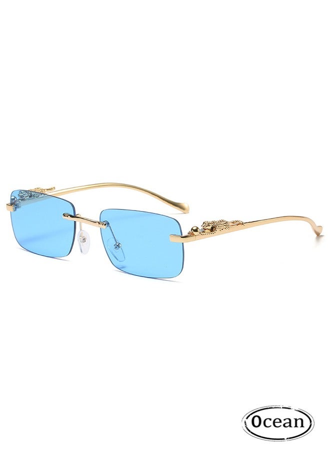 جي أس خمر فرملس مستطيل نظارات شمسية ، أزياء الفهد رئيس المعادن النظارات الشمسية ، والنظارات الشمسية للرجال والنساء فرملس مربع معدني - Image 1