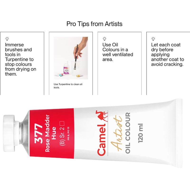Camlin ألوان زيتية فنية من كاملين كوكيو 120 مل سلسلة 2 لون وردي مادير - Image 5