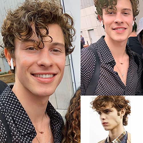 Tseses Short Brown Wigs for Men Curly Layered Natural Looking Side Part Hair Heat Resistant Halloween Synthetic Wigs with Wig Cap (Brown) - Image 2