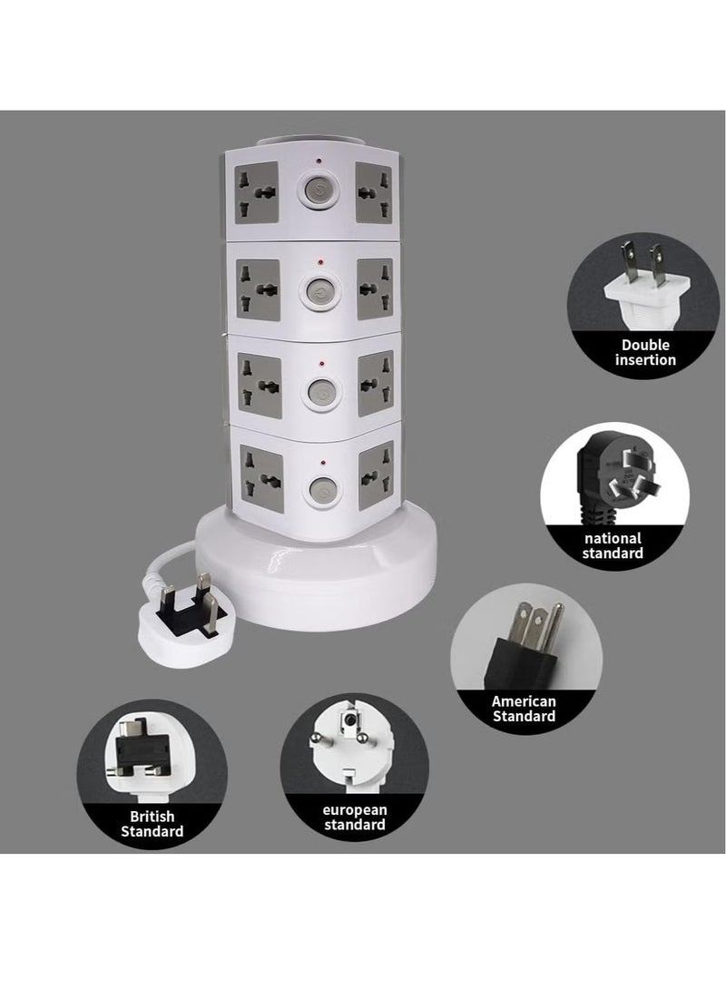 JAJEEK Universal Vertical Multi-Socket Power Strip (110V-250V) with 2 USB Ports – Electrical Charging Station & Surge Protector for Home, Office, Travel – 4 Layers, Compatible Worldwide - Image 5