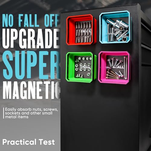 SHALL New Version Collapsible Magnetic Parts Tray Set, 4-Pack Magnetic Tool Trays for Screw Bolts Nuts Washers Pins & Small Metal Parts, 4.5” Square Silicone Foldable Bowls w/Dual-Sided Magnetic Base - Image 3