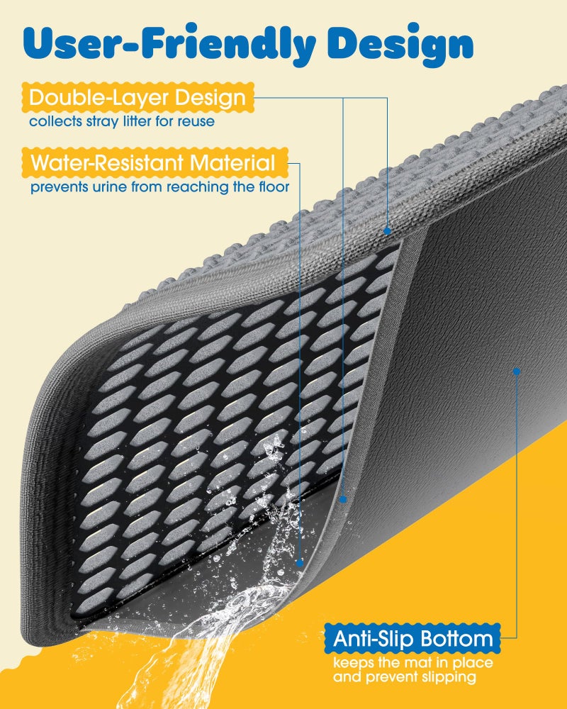 Powools 27" x 19" Cat Litter Mat - Ultra-Large Litter Box Mat with Double Layers, Urine-Proof and Non-Slip Litter Trapping Mat, Easy to Clean Kitty Litter Mats for Floor, Scatter Control, Grey - Image 5