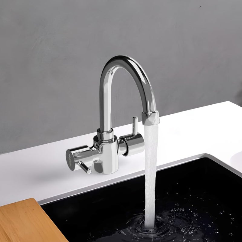 Johnson Bathrooms خلاط حوض مركز ثقب من جونسون للحمامات بتشطيب كروم مقاوم للضغط العالي خالي من التسرب مع 2 خرطوم مضفر مزود بمياه ساخنة وباردة ضمان 10 سنوات - Image 1