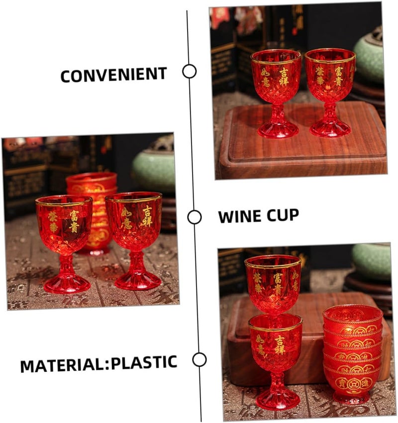 Uonlytech 12pcs Red Plastic Small Wine Cups 40ml Festive Wedding Drinking Cups for Chinese Wedding Party and Toasting Ceremony - Image 3
