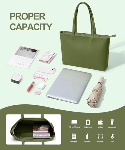 KALIDI FANCY FOREST KALIDI Tote Bag Zipper Shoulder Bag Faux Leather Purses for Women Casual Handbag Work Dating College, Green - Image 3