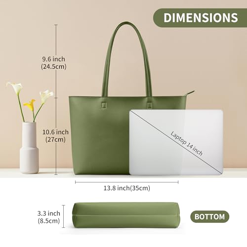 KALIDI FANCY FOREST KALIDI Tote Bag Zipper Shoulder Bag Faux Leather Purses for Women Casual Handbag Work Dating College, Green - Image 5
