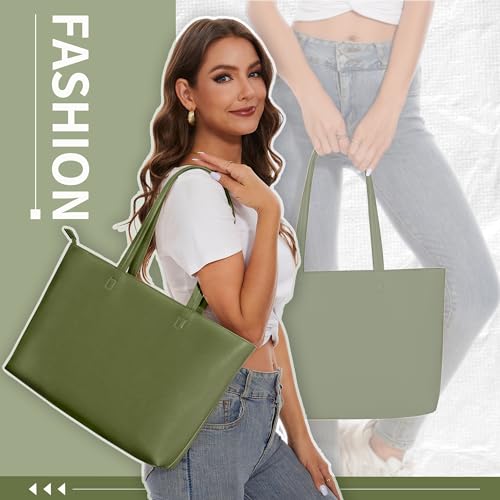KALIDI FANCY FOREST KALIDI Tote Bag Zipper Shoulder Bag Faux Leather Purses for Women Casual Handbag Work Dating College, Green - Image 2