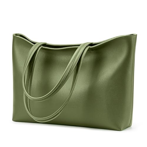 KALIDI FANCY FOREST KALIDI Tote Bag Zipper Shoulder Bag Faux Leather Purses for Women Casual Handbag Work Dating College, Green - Image 1