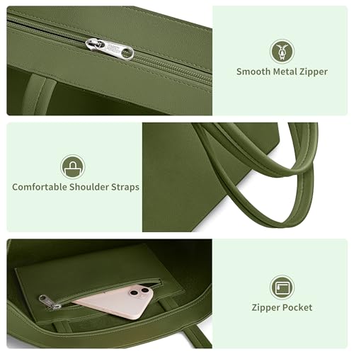KALIDI FANCY FOREST KALIDI Tote Bag Zipper Shoulder Bag Faux Leather Purses for Women Casual Handbag Work Dating College, Green - Image 4