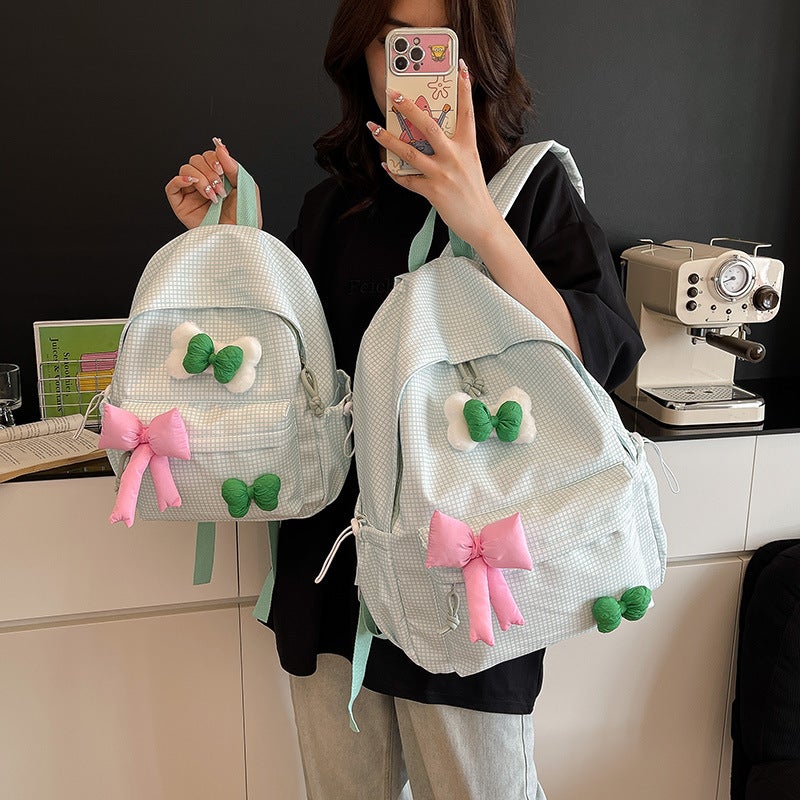 Girls Bow Backpack, Large School Bag, Checkered - Image 3