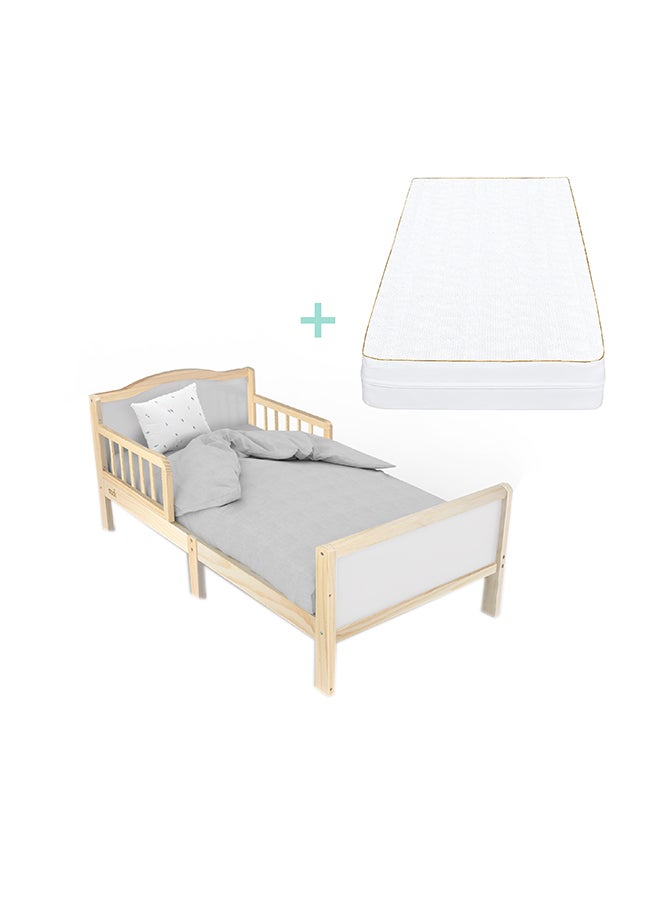 Moon Wooden Toddler Bed (143 X 73 X 60)-Natural Wood + Moon Ventiflow Mattress 140 X 70 X 10 Cm, Toddler Bed Mattress, Breathable Premium Baby Mattress For Infant And Toddler - Image 1