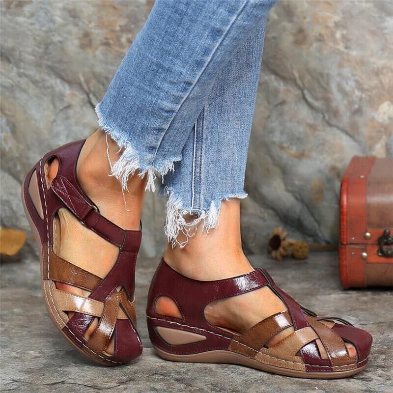foreign trade women''s shoes 2021 summer new and retro round toe wedge cross buckle women''s sandals - Image 4
