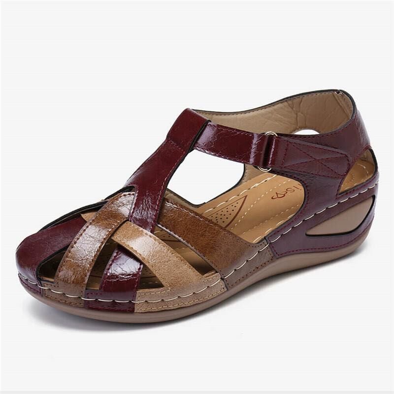 foreign trade women''s shoes 2021 summer new and retro round toe wedge cross buckle women''s sandals - Image 1