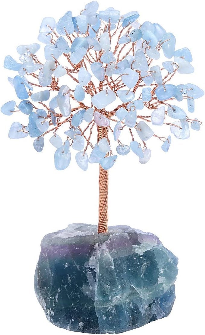 AQUAMARINE CRYSTAL TREE FENG SHUI MONEY TREE HEALING STONES GEM NATURAL GEMSTONES BONSAI CHAKRA LIFE TREE ORNAMENTS HOME OFFICE TABLE DECORATION SPIRITUAL GOOD LUCK GIFT