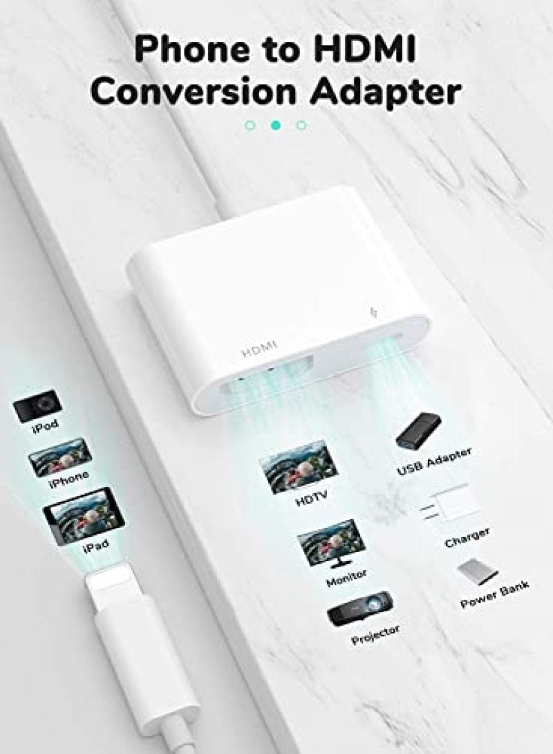 Lightning Hdmi Adapter: White Mfi Certified 1080P Hd Screen Sync - Built-In Charging Pocket-Sized Plug And Play Phone Tv Adapter For Iphone Ipad Home Entertainment Business Presentations - Image 5