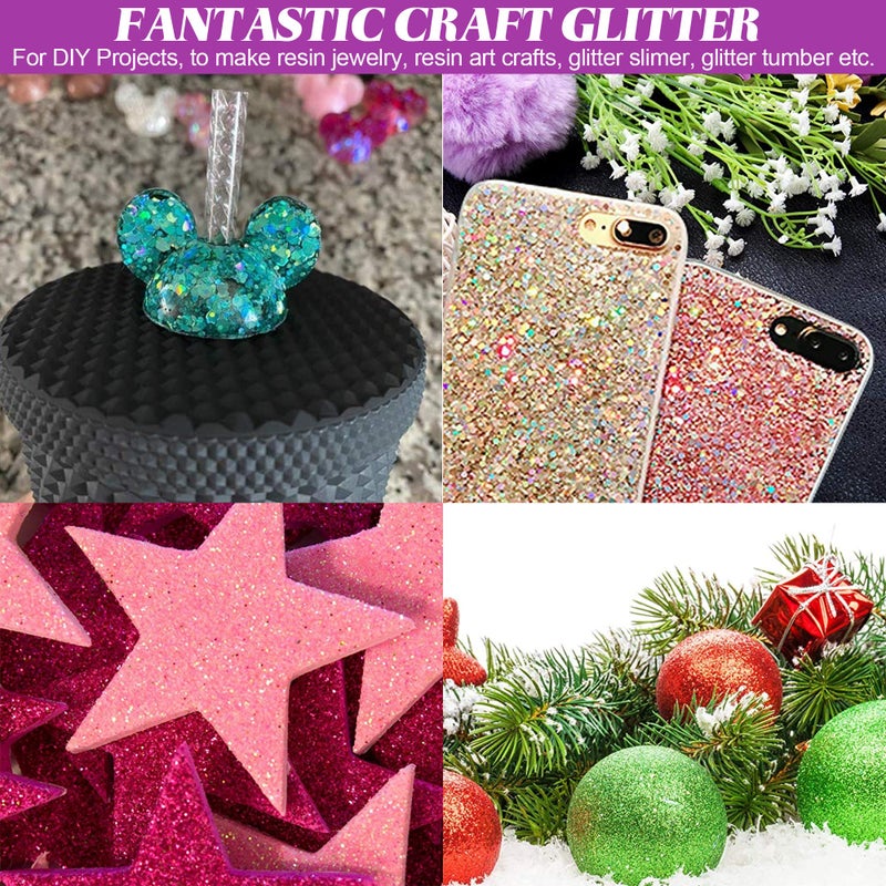 HEMOER Holographic Chunky Glitter, 12 Colors Sparkle Sequins, Mix Exclusive Polyester Glitter Set for Epoxy Resin, Tumblers,Crafts, Makeup, Festival Party Decoration - 0.42oz Each Bottle - Image 5