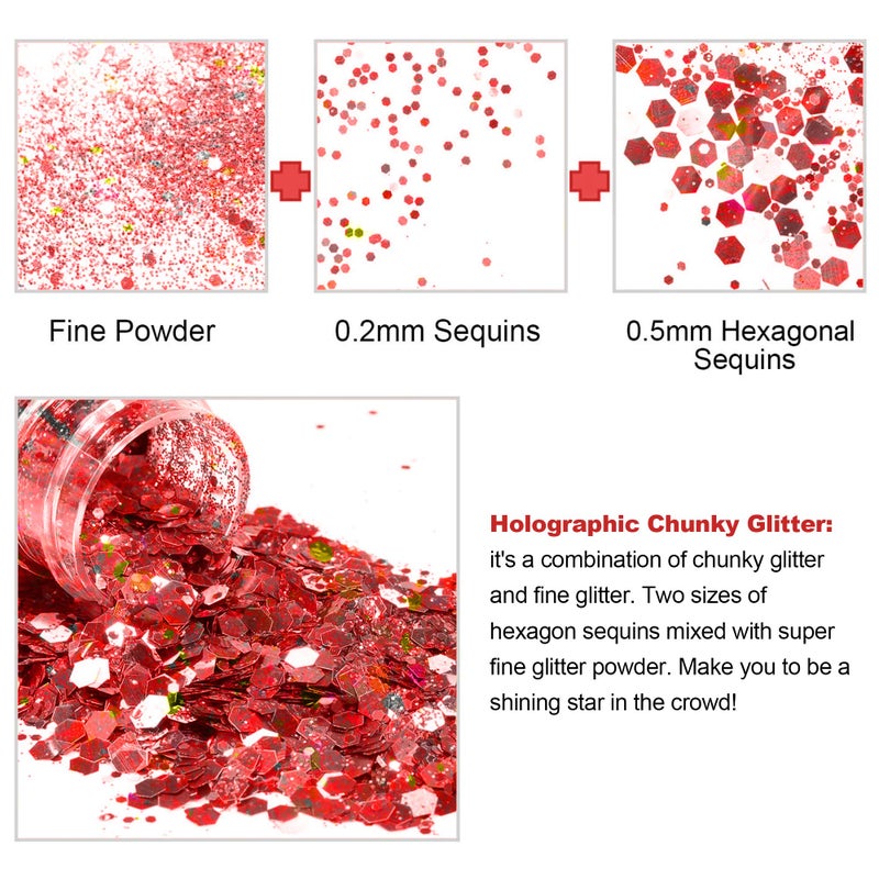 HEMOER Holographic Chunky Glitter, 12 Colors Sparkle Sequins, Mix Exclusive Polyester Glitter Set for Epoxy Resin, Tumblers,Crafts, Makeup, Festival Party Decoration - 0.42oz Each Bottle - Image 3