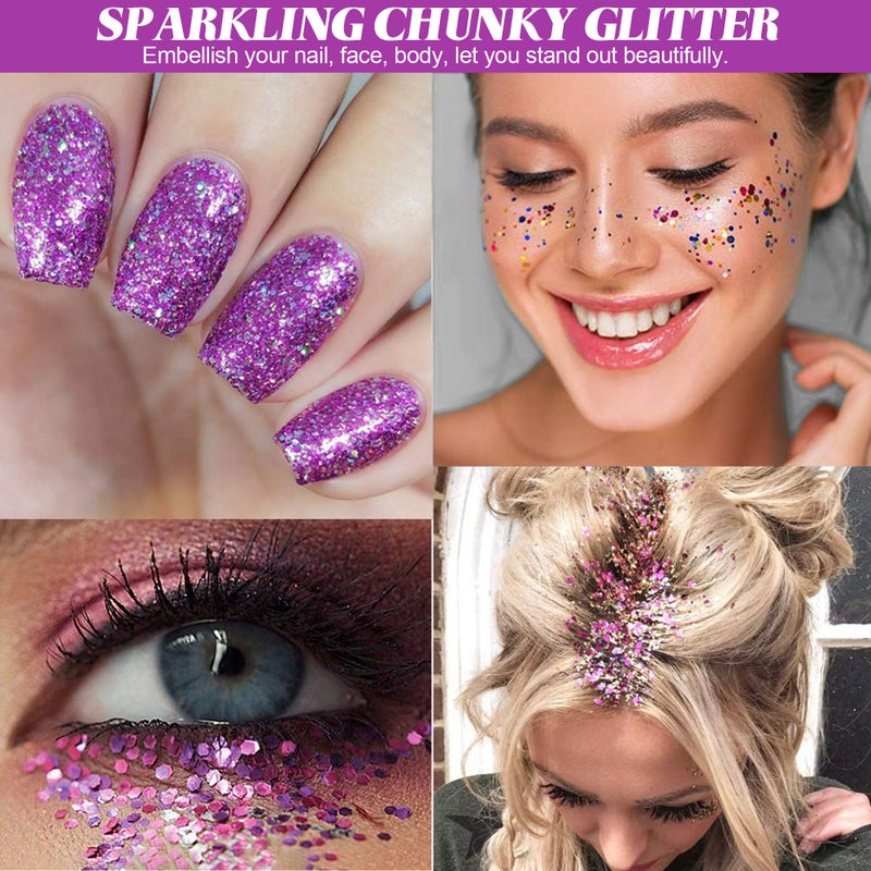 HEMOER Holographic Chunky Glitter, 12 Colors Sparkle Sequins, Mix Exclusive Polyester Glitter Set for Epoxy Resin, Tumblers,Crafts, Makeup, Festival Party Decoration - 0.42oz Each Bottle - Image 4