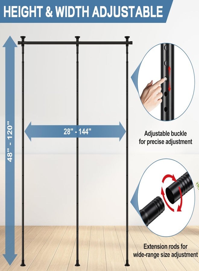 CALCHELE Room Divider Curtain Rod, No Drilling Rod, 48-120inch (H) 28-144inch(W) Adjustable Partition Hanging Room Dividers, Room Partitions and Dividers Floor to Ceiling Self Stand for Space Partition Black - Image 3