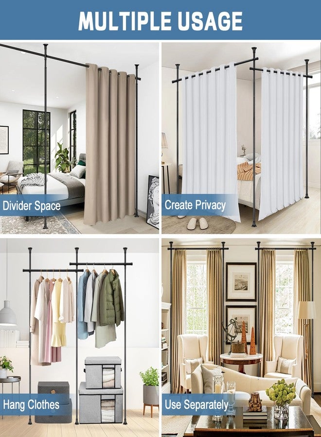 CALCHELE Room Divider Curtain Rod, No Drilling Rod, 48-120inch (H) 28-144inch(W) Adjustable Partition Hanging Room Dividers, Room Partitions and Dividers Floor to Ceiling Self Stand for Space Partition Black - Image 5