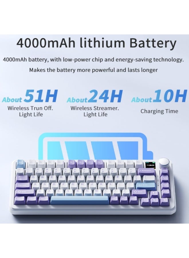 A-jazz Ajazz AK820MAX 75% Mechanical Keyboard with TFT Smart Display&Knob,Gaming Keyboard with RGB Backlit,81 Keys Hot Swappable Keyboard for BT5.1/2.4G/Type-C (Mist River Sea·Sea Salt Switch) - Image 3