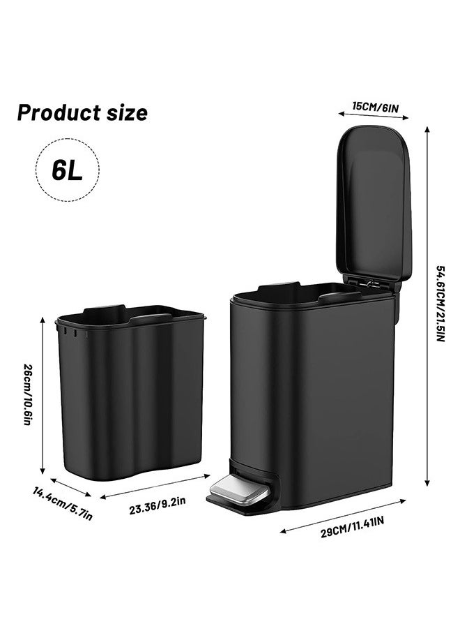 LENND - Small Bathroom Trash Can with Lid Soft Close, Step Pedal, 6 Liter / 1.6 Gallon Stainless Steel Garbage Can with Removable Inner Bucket, Anti-Fingerprint Finish - Image 1