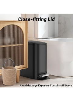 LENND Small Bathroom Trash Can with Lid Soft Close, Step Pedal, 6 Liter / 1.6 Gallon Stainless Steel Garbage Can with Removable Inner Bucket, Anti-Fingerprint Finish  - Image 2