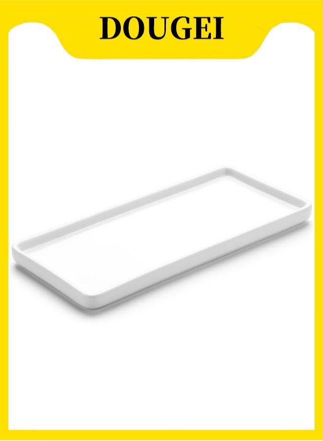 DOUGEI 8" Bathroom Trays - Ceramic Vanity Tray for Bathroom - Small Ceramic Tray - Kitchen Soap Trays  Counter (White) - Image 1
