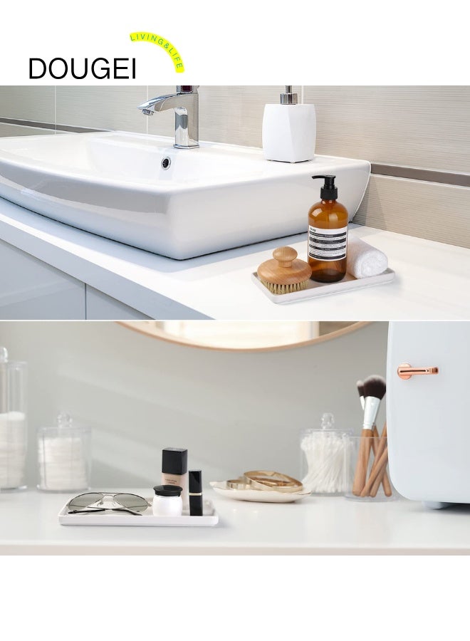 DOUGEI 8" Bathroom Trays - Ceramic Vanity Tray for Bathroom - Small Ceramic Tray - Kitchen Soap Trays  Counter (White) - Image 2