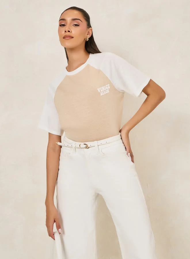ستايلي Oversized Venice Beach Slogan Raglan Sleeves T-Shirt
