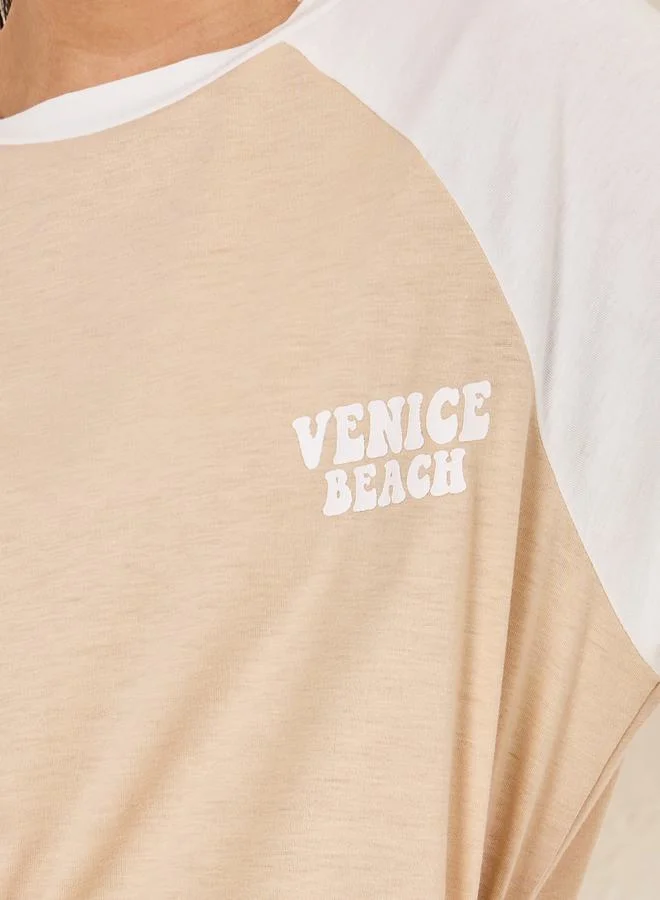ستايلي Oversized Venice Beach Slogan Raglan Sleeves T-Shirt